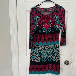 INC International Concepts Pink and Teal Long Sleeve Dress